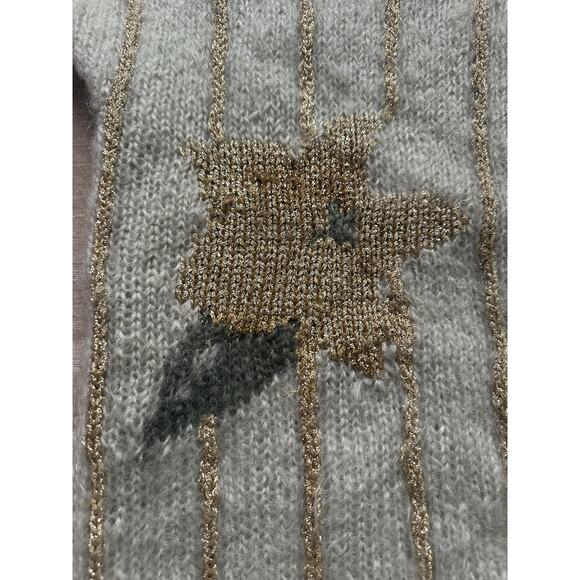 Vintage Mohair Wool Sweater gold metallic striped floral sage Mint green glam - Picture 11 of 16